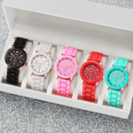5 قطع ساعات نسائية أنيقة بسوار من السيليكون